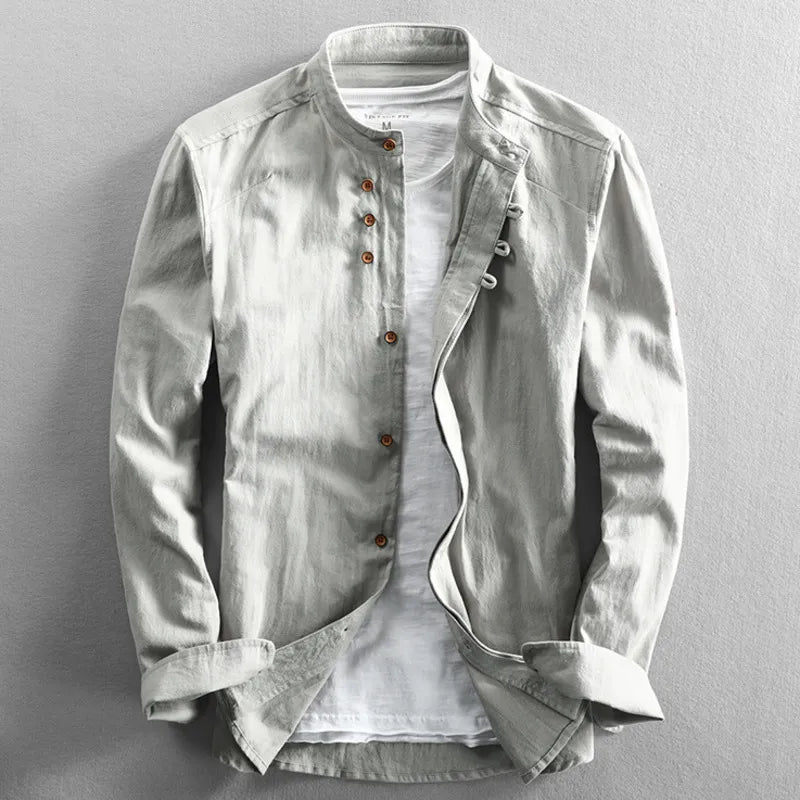 Men's Slim Fit Shirt with Stand-Up Collar