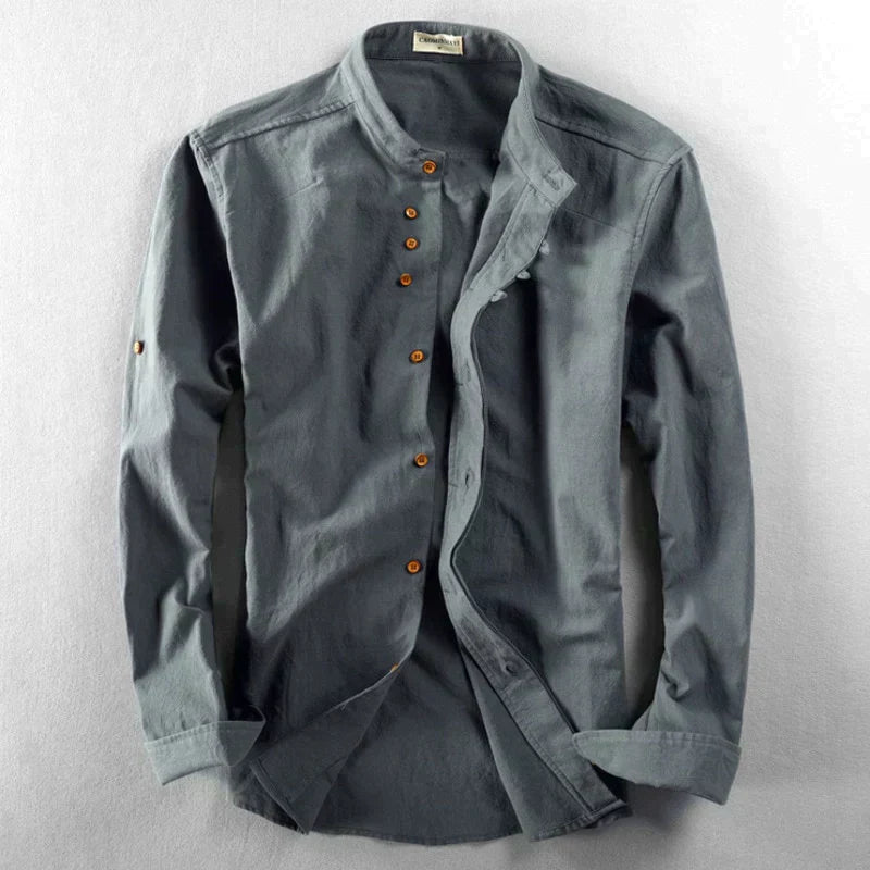 Men's Slim Fit Shirt with Stand-Up Collar