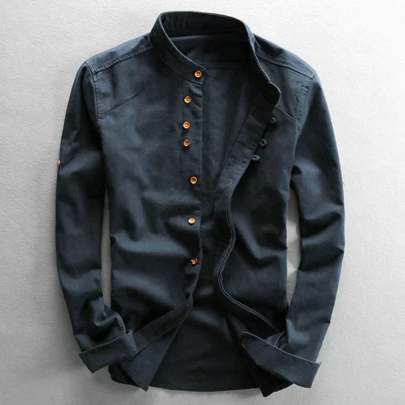Men's Slim Fit Shirt with Stand-Up Collar