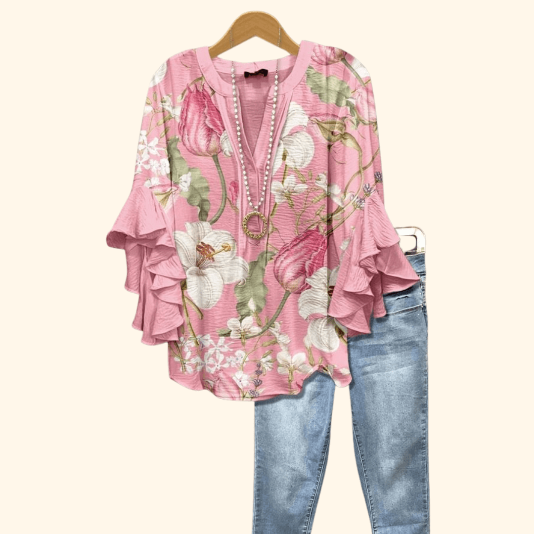 Elara™ - VINTAGE FLORAL PRINT BLOUSE