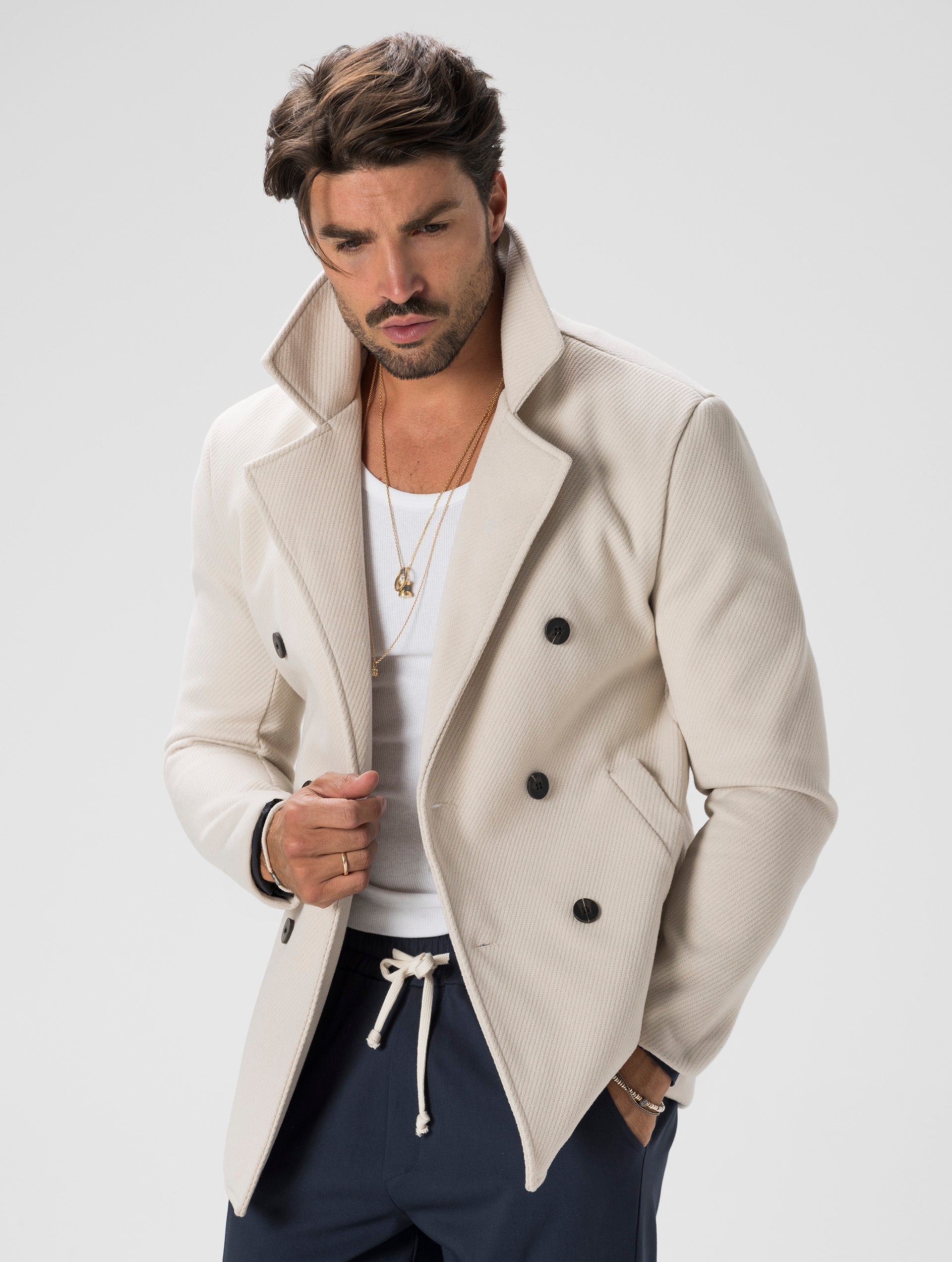 Men's Double-breasted Blazer Cream Elegant