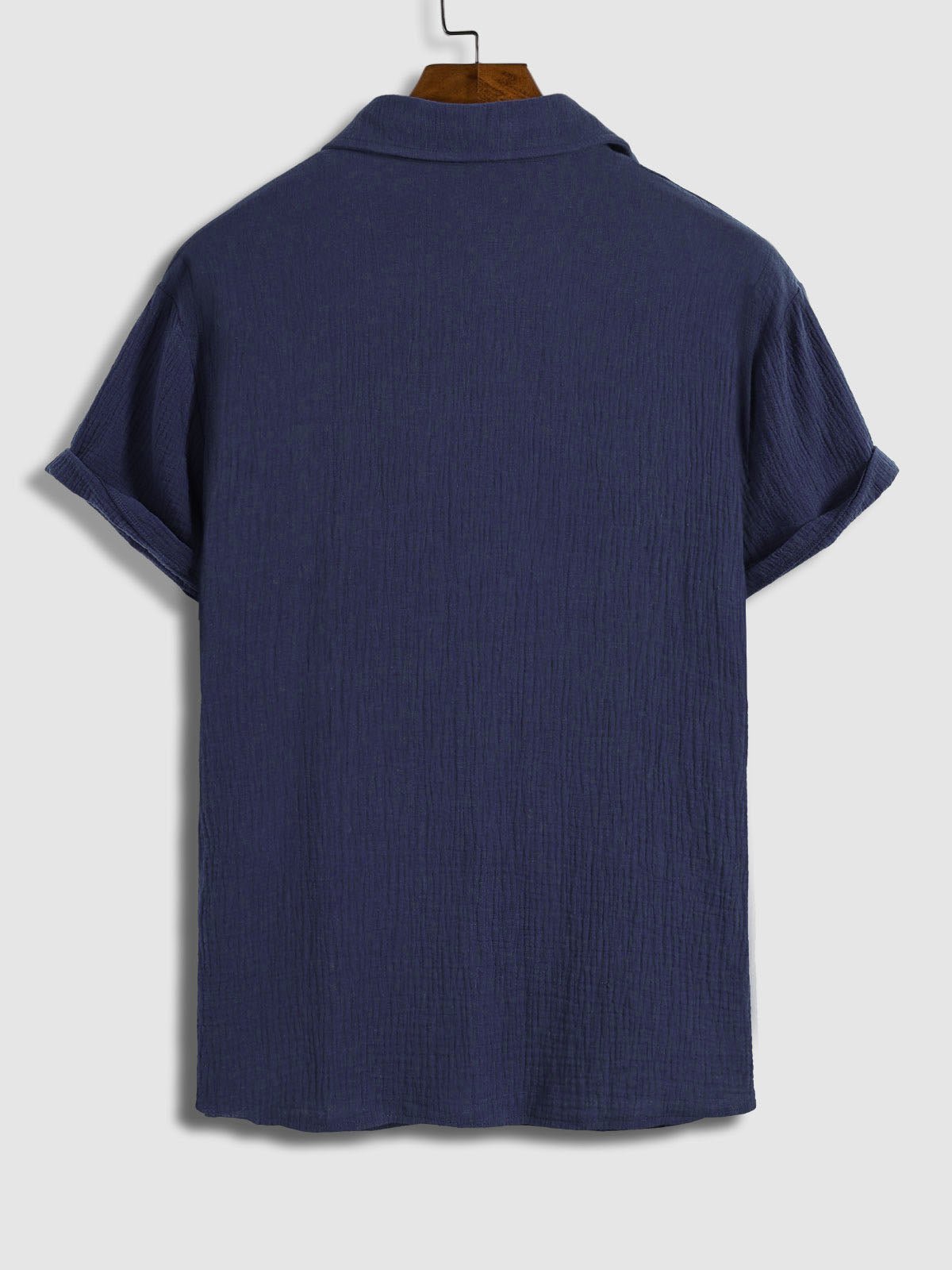 Men's pleated textured solid color short sleeve set